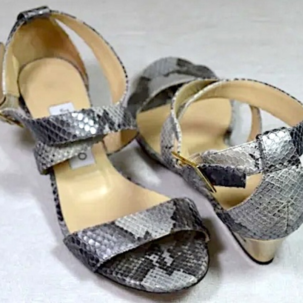 Jimmy Choo Snake Print Wedge Sandals Gold Heel EU 36 / US 6 Made in Italy